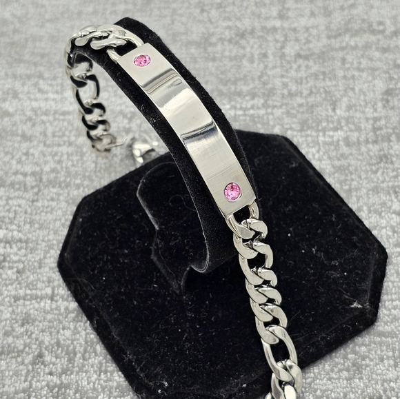 Swarovski Other - Swarovski Men's ID Bracelet With Pink Crystals